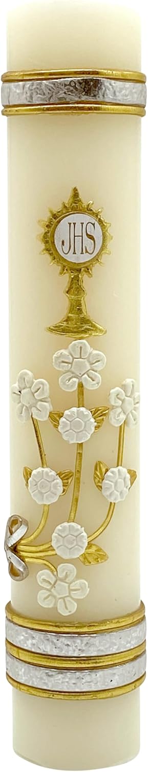 Angelitos de Mexico First Communion Prayer Candle Adorned with The Holy Spirit Dove A Blessed Mass Religious Keepsake...