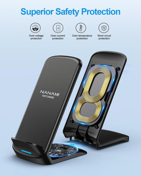 NANAMI Upgraded Fast Wireless Charger,Qi-Certified Wireless Charging Stand Compatible Samsung Galaxy S24/S23/S22/S21/S20/S10/S9/Note 20 Ultra/10/9...