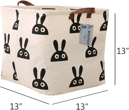 Square Storage Bins Canvas Collapsible Storage Basket with Handles - Organizer for Nursery, Kid's Toys & Laundry, Gift Baskets (Rabbit)...