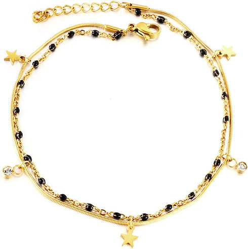 18K Gold Plated Smile Charms Anklet Bracelet for Women, Boho Multi Color Beads Link Anklets Moon Star Layered Beach Anklets Summer Jewelry Gift...