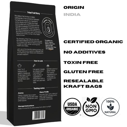 Tribal Trail Organic Garam Masala Spice Powder | 7.05 oz | USDA Organic & Non-GMO | Ethically Sourced Spices from India | Recyclable Kraft Bags | ...
