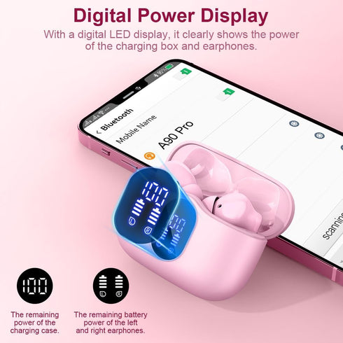 Wireless Earbuds Bluetooth 5.3 Headphones Bass Stereo Ear Buds with Noise Cancelling Mic LED Display in Ear Earphones IP7 Waterproof 36H Playtime ...