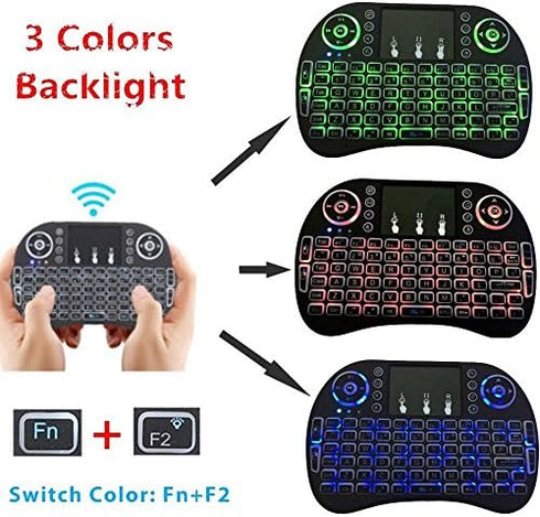 BFTECH Tricolor Mini Wireless Touch Keyboard Handheld Remote, Touchpad Mouse Combo, 3 Color LED Backlit Remote Control for Android TV Box, PS3 Xbo...