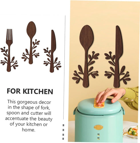 Yardenfun 3pcs Wooden and Fork Pendant Kitchen Utensils Wall Sign Fork and Spoon Wall Decor Wood Spoon Fork Sign Farmhouse Wooden Wall Plaque Coun...