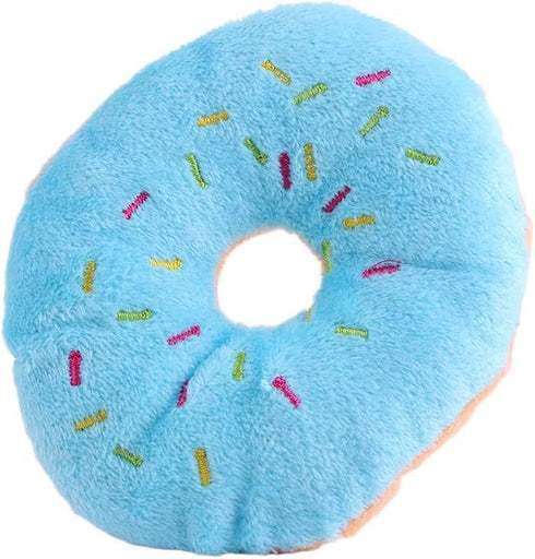 Blue Donut Shape Plush Pet Toy, Squeaky Squeaking Sound, for Dog and Cat Chew Toy, Pet Teeth Grinding...