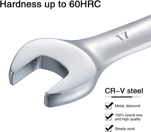 KATUR 17mm Ratcheting Wrench Set Flexible Pivoting Head Ratchet Combination Spanner Wrench Chrome Vanadium Steel Metric Tool (17mm)...
