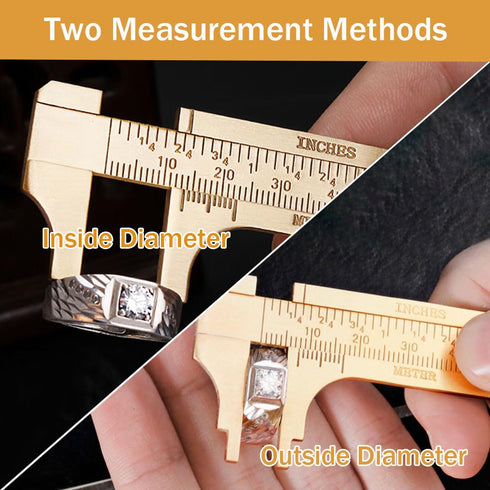 Brass Pocket Caliper with Double Scale Sliding Gauge Bead Measuring Tool Millimeter Gauge Mini Brass Vernier Caliper Brass Ruler, Gold Ruler for M...