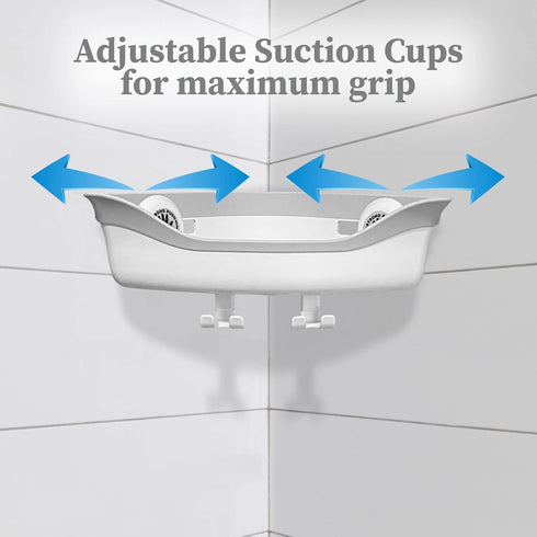 SlipX Solutions Patented Corner Shower Basket Caddy, Storage Organizer, Adjustable Power Lock Suction Cups, 2 Hooks, Holds up to 22 Pounds (White)...