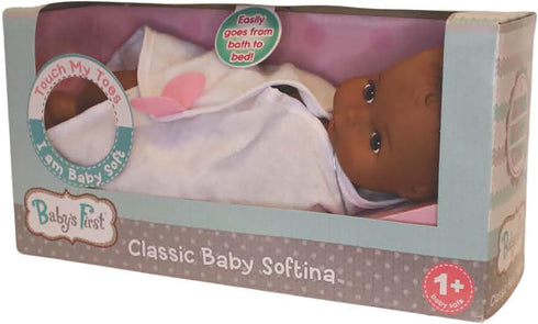 Baby's First Goldberger 11" Slush Molded Baby Doll Bathtime Softina with White Towel African American. A Realistic and Lightweight Soft Body Baby ...