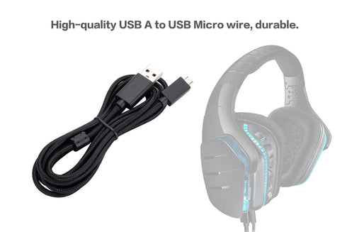 UNCLE LIGHT G633 G633s USB Replacement Charging Cable, Compatible with Logitech G633 G633s Gaming Headsets, USB-Micro Headsets Aux Cord, 6.6 Ft (2...