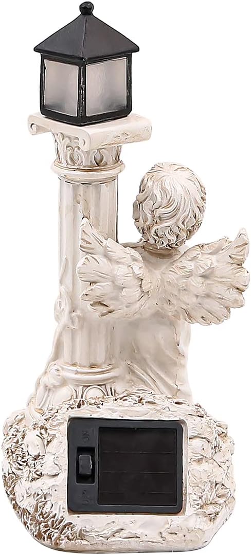 Solar Powered Garden Ornaments, Decorative Fairy Statue with Solar Lantern Light Outdoor Garden Decoration Ornament Table Top Sculpture Lighting W...