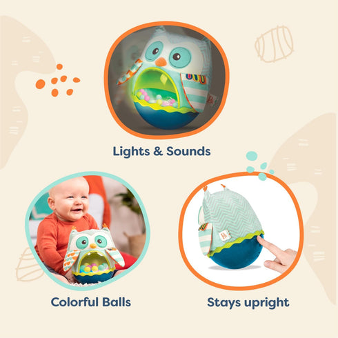 B. toys- B. baby- Owl Be Back- Baby Toy- Crawling- Tummy Time- Sensory & Musical Toy for Babies- Wobbling Toy with Colorful Balls – 6 Months...