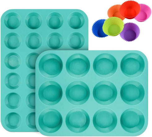 CAKETIME Silicone Muffin Pan Cupcake Pan Set - Mini 24 Cups and Regular 12 Cups Muffin Tin, Nonstick Food Grade Molds with 12 Baking Cups...