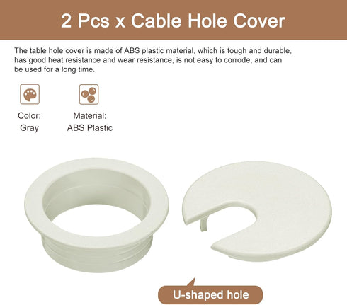 uxcell 2Pcs Cable Hole Cover, 1.38Inch/35mm ABS Desk Cable Wire Cord Grommet Hole Cover for Office Computer Desk Wire Organizer, Gray...