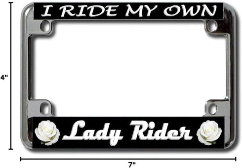 Lady Rider White Rose Chrome Motorcycle License Plate Frame...