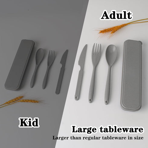Large Reusable Utensils Set with Case, 2 Sets Portable Cutlery Set for Adults, Travel Fork Spoon Knife for Camping Work Picnic (Grey, Black)...