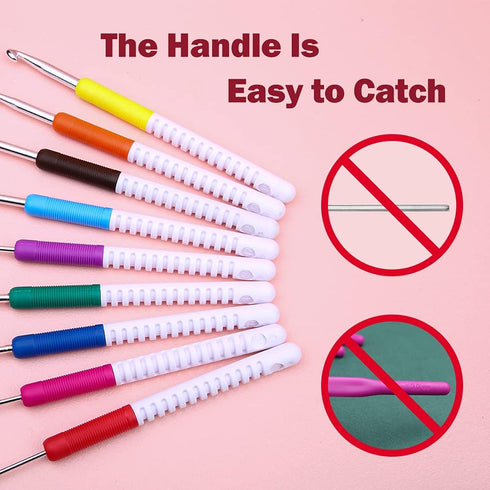 JUPEAN 70 Pcs Crochet Hooks Ergonomic Aluminum Crochet Hooks Crochet Accessories with Large-Eye Blunt Needles, Knitting Loop Rings, and Knitting S...