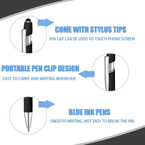 8 Pcs Blue Ink Inspirational Pens for Women Quotes Pen Metal Ballpoint Pen with Stylus tips for Office Gift (Black)...