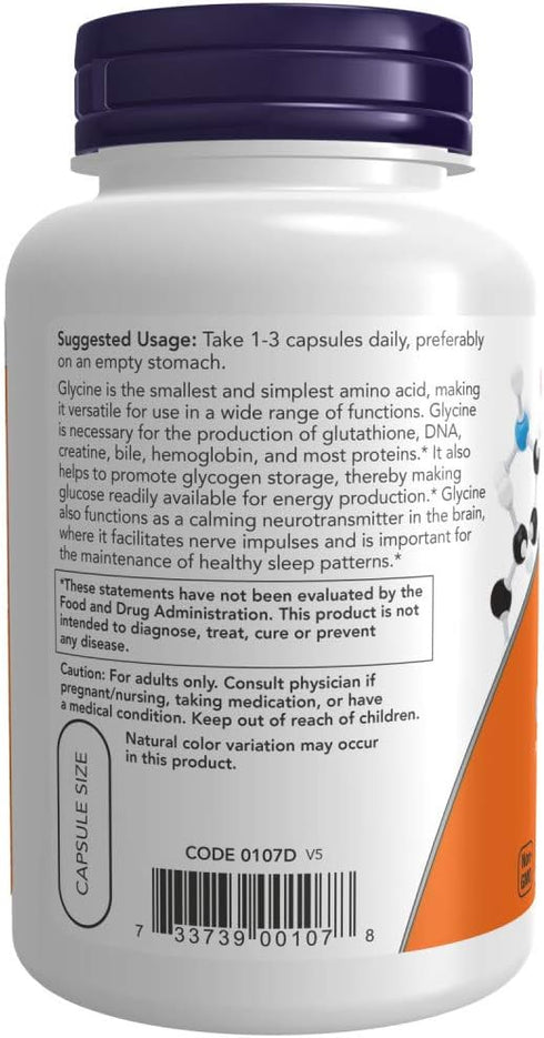 Now Foods Glycine 1000 mg - 100 VegiCapsules 2 Pack...