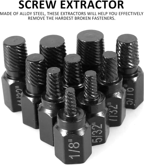 10 Pcs Screw Extractor Set, Broken Bolt Remover, Hex Head Bolt Extractor Set, Multi-Spline Easy Out Bolt Extractor Set, Stripped Fastener Tool for...