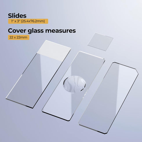 Rounded Edge Microscope Slides Kit, 50 Pcs Pre-Cleaned Blank Microscope Slides and 100 Pcs 22x22mm Square Coverslips Cover Glass for Monocular Bin...