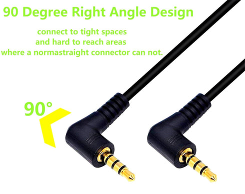 3.5mm Audio Cable Dual 90 Degree Angle Stereo 3.5mm Headphone Cable 4 Pole TRRS Male to Male Aux Cord 3.28ft/1m for Phone Tablet MP3 Laptop Microp...