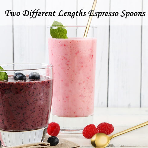 Gold Espresso Spoons, 4PCS 7.9 Inch Long Handle Spoons with 8PCS 5.3 Inch Mini Coffee Spoons, Stainless Steel Teaspoons Stirring Spoons for Coffee...