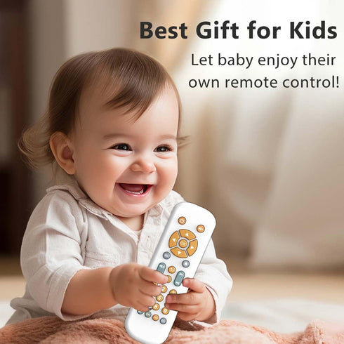 Baby TV Remote Control Toy with Light and Sound, Early Educational Music Toy with English/French/Spanish, Gift Toy for 6 Months+(White)...