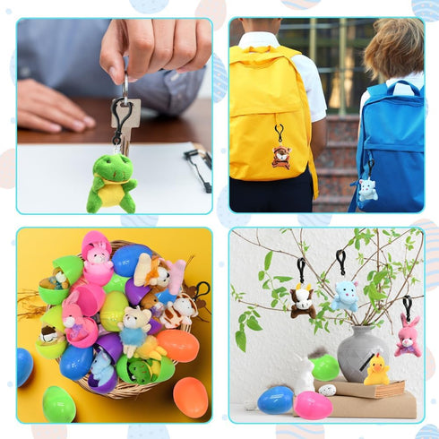 16Pcs Stuffed Animals Keychains, Mini Assorted Animals Plush Toys For Kids Goodie Bag Fillers Easter Egg Hunt Easter Basket Stuffers Classroom Exc...