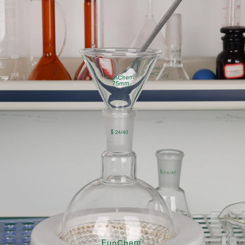 Glass Powder Funnel, Short Stem Funnel with Heavy Wall Borosilicate Glass and a Top Diameter of 100 mm...