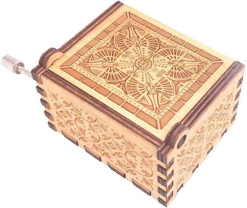 Music Box Hand Crank Musical Box Antique Engraved Carved Crafts,Play Song of Storms,Brown...
