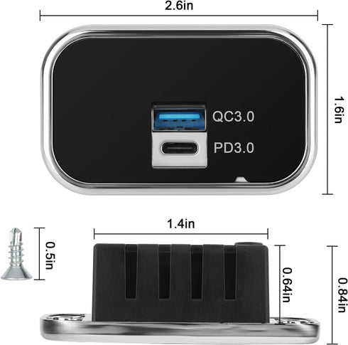 Linkstyle 12V USB Outlet, 18W QC3.0 USB-A Port & 18W PD3.0 USB-C Port Charger Socket, Outlet Socket Panel for Car Boat......