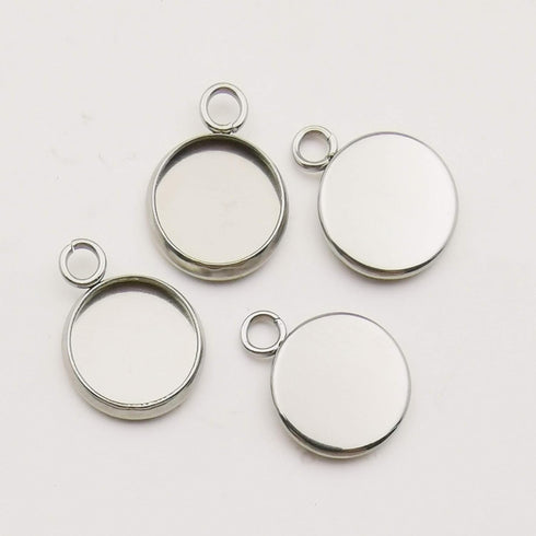 50pcs Fit 12mm Stainless Steel Round Blank Bezel Pendant Trays Base Cabochon Settings Trays Pendant Blanks for Jewelry Making DIY Findings (10162-...