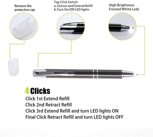 Writing Instrument, Ballpoint Pen with Light, 3 Pack Penlight-White Red Blue Light......