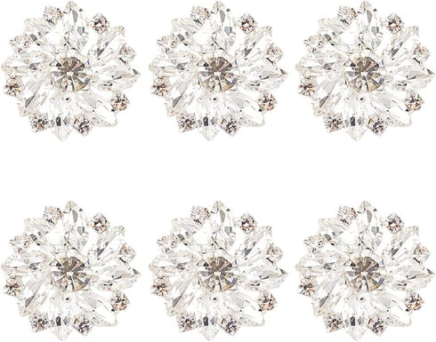 FINGERINSPIRE 6PCS 26.5MM Flower Brass Rhinestone Shank Buttons Crystal Silver Color Sew On Buttons with 1-Hole and Flat Back, Fashion Claw Rhines...