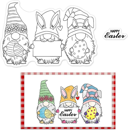 Easter Gnomes Clear Stamps for Card Making and Journaling, Cute Gnome Silicone Stamps Easter Words Banner Rubber Stamps for Scrapbooking DIY Cards...
