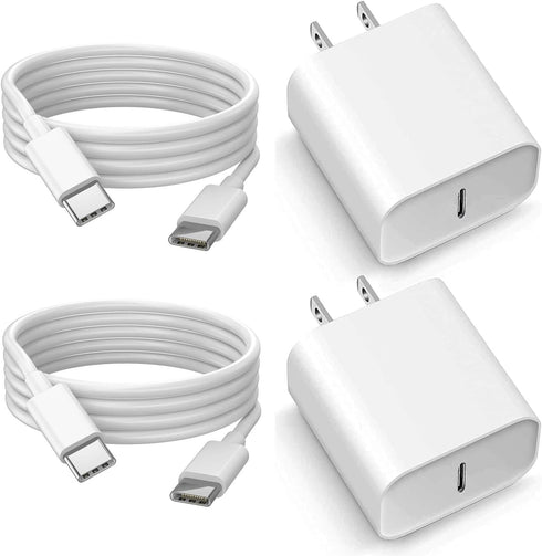 2 Pack 20W USB C Wall Charger 6ft Type C Cable PD Charging Block Compatible with iPhone 15 Plus Pro Max S21 S22 S23 Android Cell Phone...