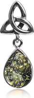 Green Amber Sterling Silver Celtic Drop Pendant...