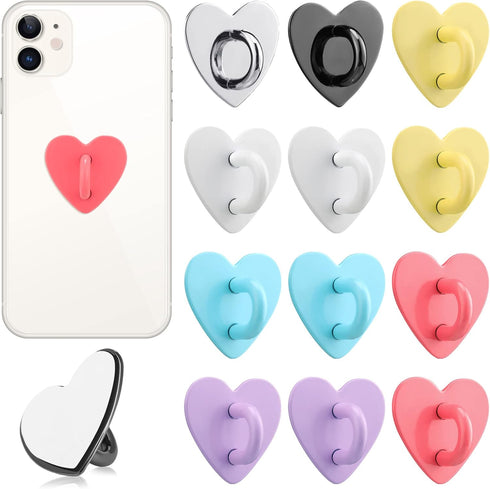 12 Pcs Cell Phone Finger Ring Adhesive Metal Phone Finger Grip Heart Shaped Cell Phone Ring Holder Phone Accessories Charm Loop Stand Phone Charm ...