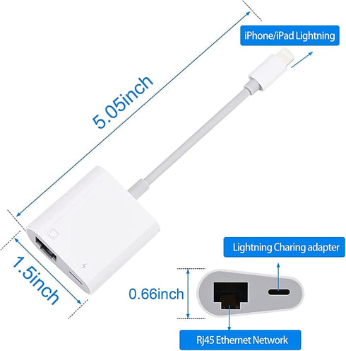 ?Apple MFi Certified? Lightning to Ethernet Adapter, 2 in 1 Rj45 Ethernet LAN Network Adapter, iPhone Ethernet Cable with Charge Port Compatible w...