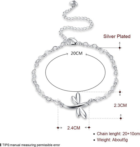 Fashion Jewelry 925 Sterling Silver Cute Dragonfly Heart Chain Anklet...