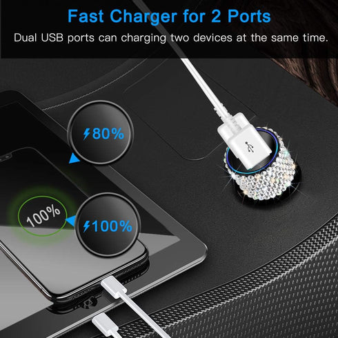 Otostar Dual USB Car Charger, 4.8A Output, Bling Crystal Diamond Car Decorations Accessories Fast Charging Adapter for iPhones Android iOS, Samsun...
