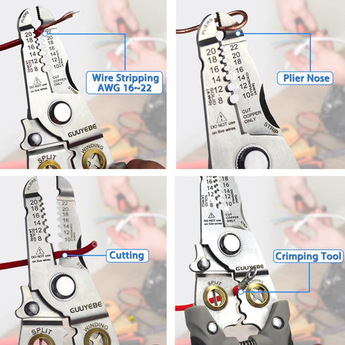 Wire Stripper, Multifunctional Wire Strippers Electrical with Cuts 8 10 12 14 16 18 20 22 AWG Cutter Pliers Splitter Winding Wires Cable Crimper C...