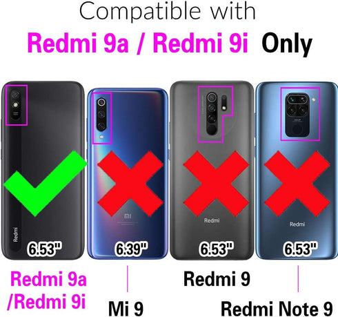 Asuwish Phone Case for Xiaomi Redmi 9A Redme 9i Wallet Cover with Tempered Glass Screen Protector and Wrist Strap Flip Card Holder Bling Glitter S...