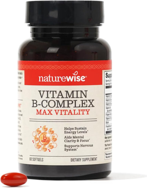 NatureWise Vitamin B Complex for Women and Men - with Folic Acid Biotin B1 B2 B3 B6 B12 - Support Cellular Energy & Mental Clarity - Gluten Free, ...