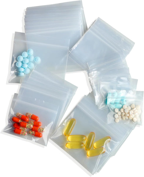 300 Packs Small Pill Bags, 6 mil Sturdy 3 Assorted Sizes 2x1.85'', 2.5x2.25'', 3x2.75'' Plastic Bags, Reusable Bags Clear Zip Bags, Pill Pouch Bag...
