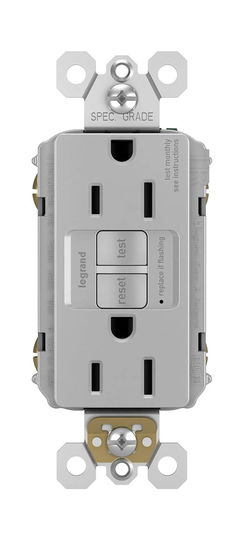 Legrand radiant 1597TRGRYCCD4 15 Amp GFCI Self Test Tamper Resistant Decorator Duplex Outlet, Gray (1 Count)...