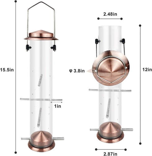 MIXXIDEA Finch Bird Feeder Hanging Metal Thistle Seed Feeder with 8 Feeding Ports Nyger Seed Feeder, Goldfinch Feeder for Outdoors Garden Copper...