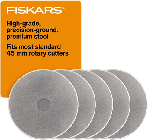 Fiskars 45mm Rotary Blades (5 Pack) - Rotary Cutter Blade Replacement - Crafts, Sewing, and Quilting Projects - Grey...
