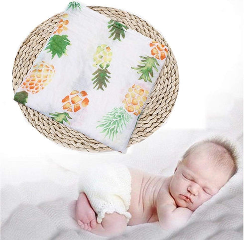 Muslin Swaddle Square Blankets Baby Receiving Blanket Wrap Swaddle Towel for Girl Shower Gift - Big Pineapple...
